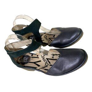 Fly London Womens Size 38 Blue Suede Leather Toe ANkle Strap back Wedge 2 in Hee